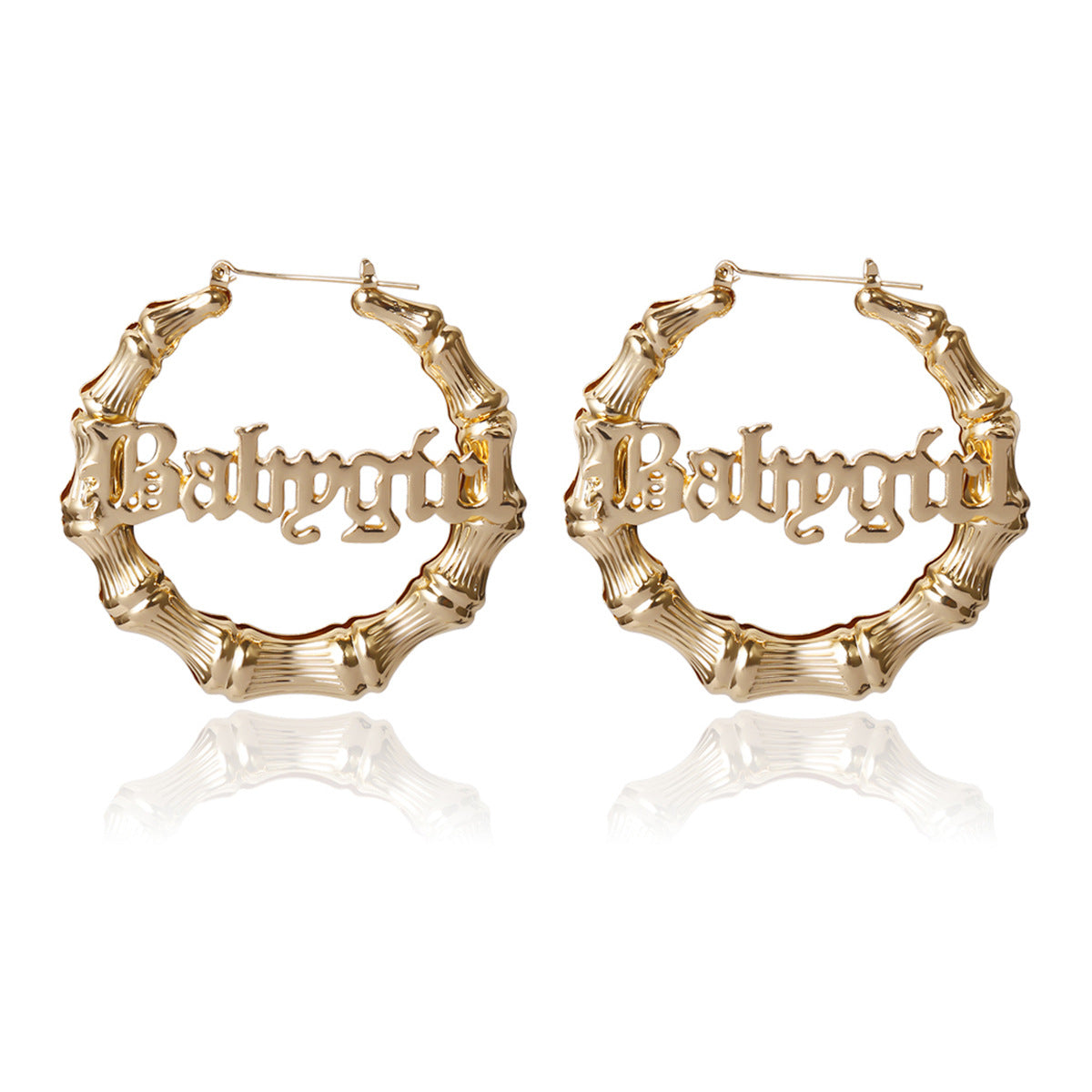 Hip-Hop Punk Bamboo Hoop Earrings – BABY Letter & Heart Studs for Women