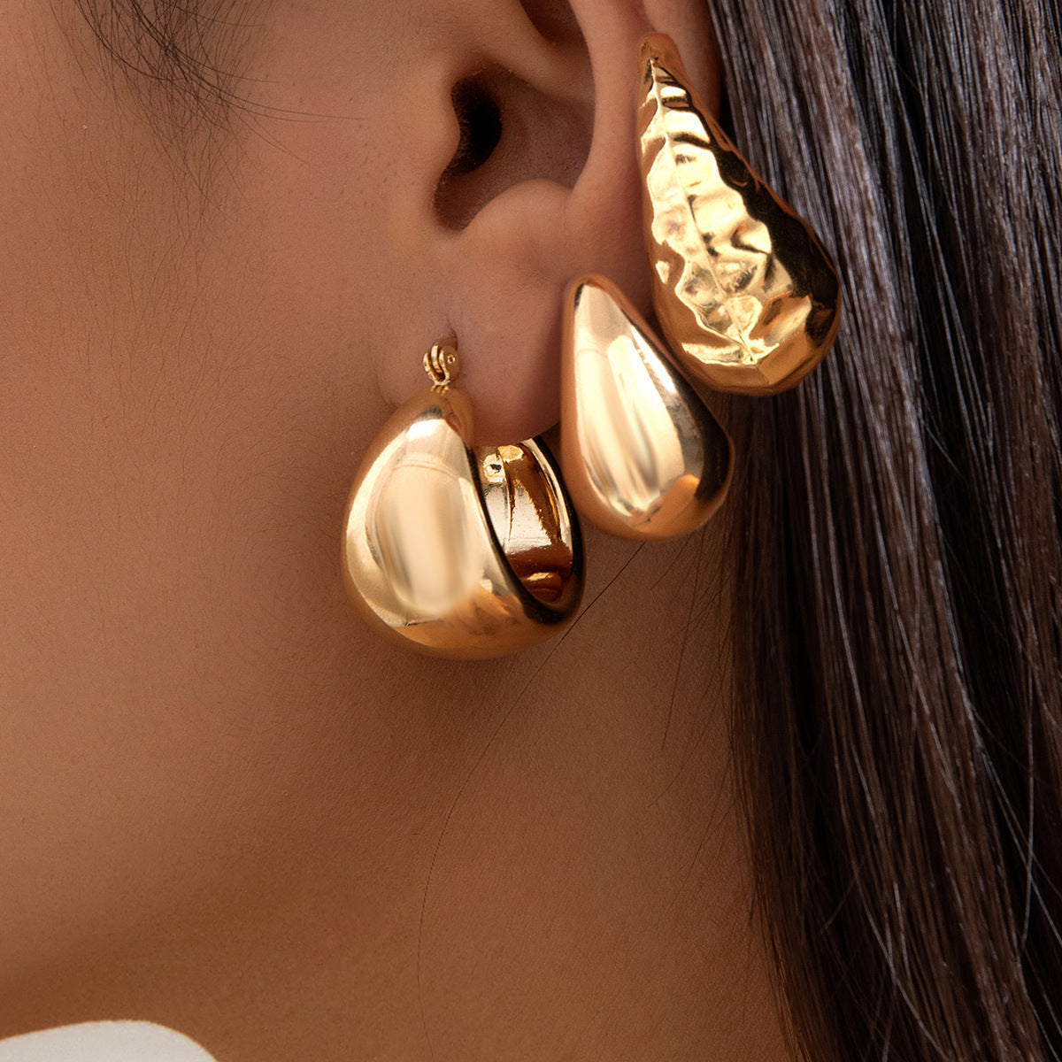 Metallic Water Drop Geometric Earrings Set