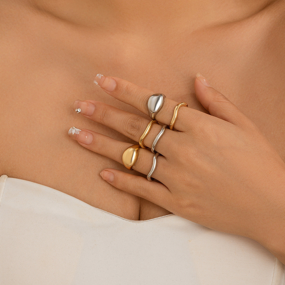 Liquid Lava Open Ring Set Irregular Glossy Hollow Rings for Women