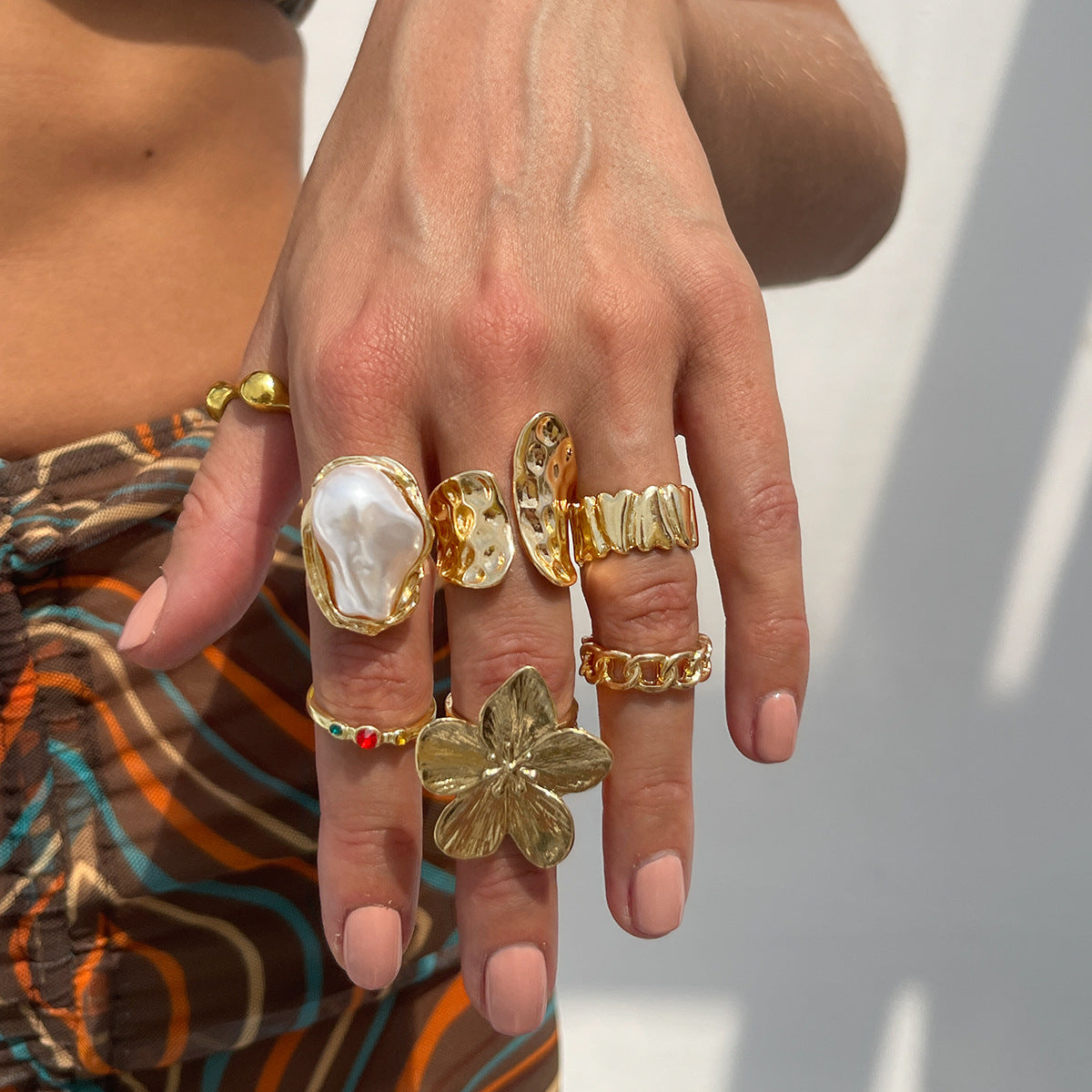Baroque Pearl Gemstone Lava Open Ring