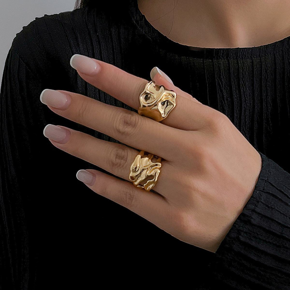 American liquid lava open ring irregular pleated niche design for women