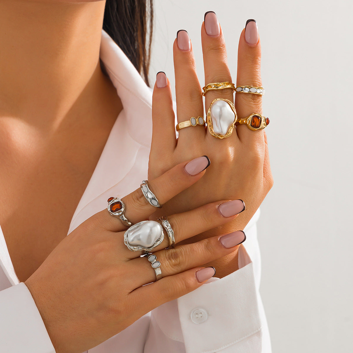 Baroque Pearl Gemstone Lava Open Ring