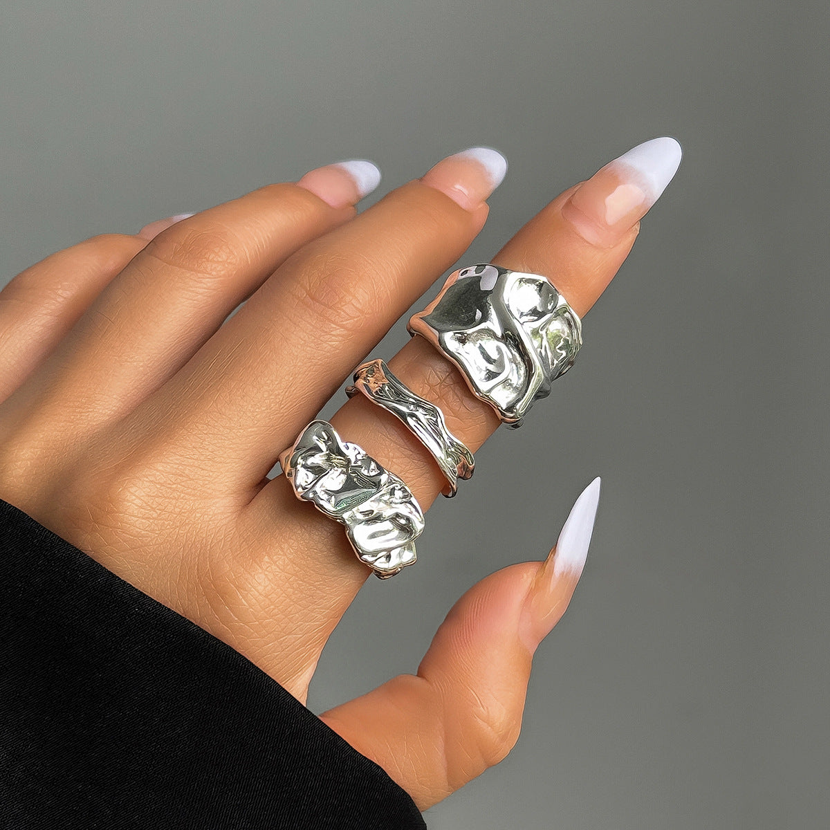 American liquid lava open ring irregular pleated niche design for women