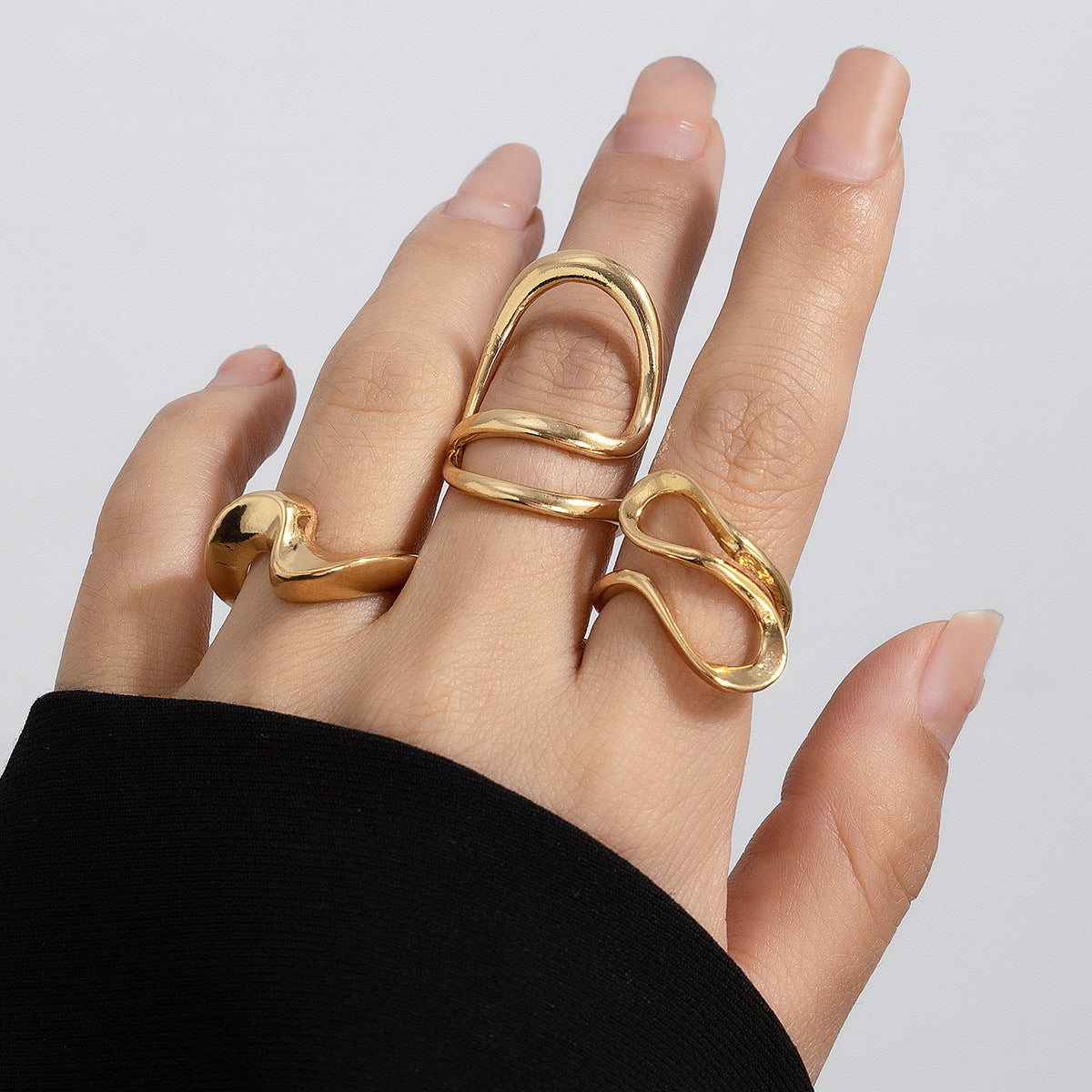 Liquid Lava Open Ring Set Irregular Glossy Hollow Rings for Women