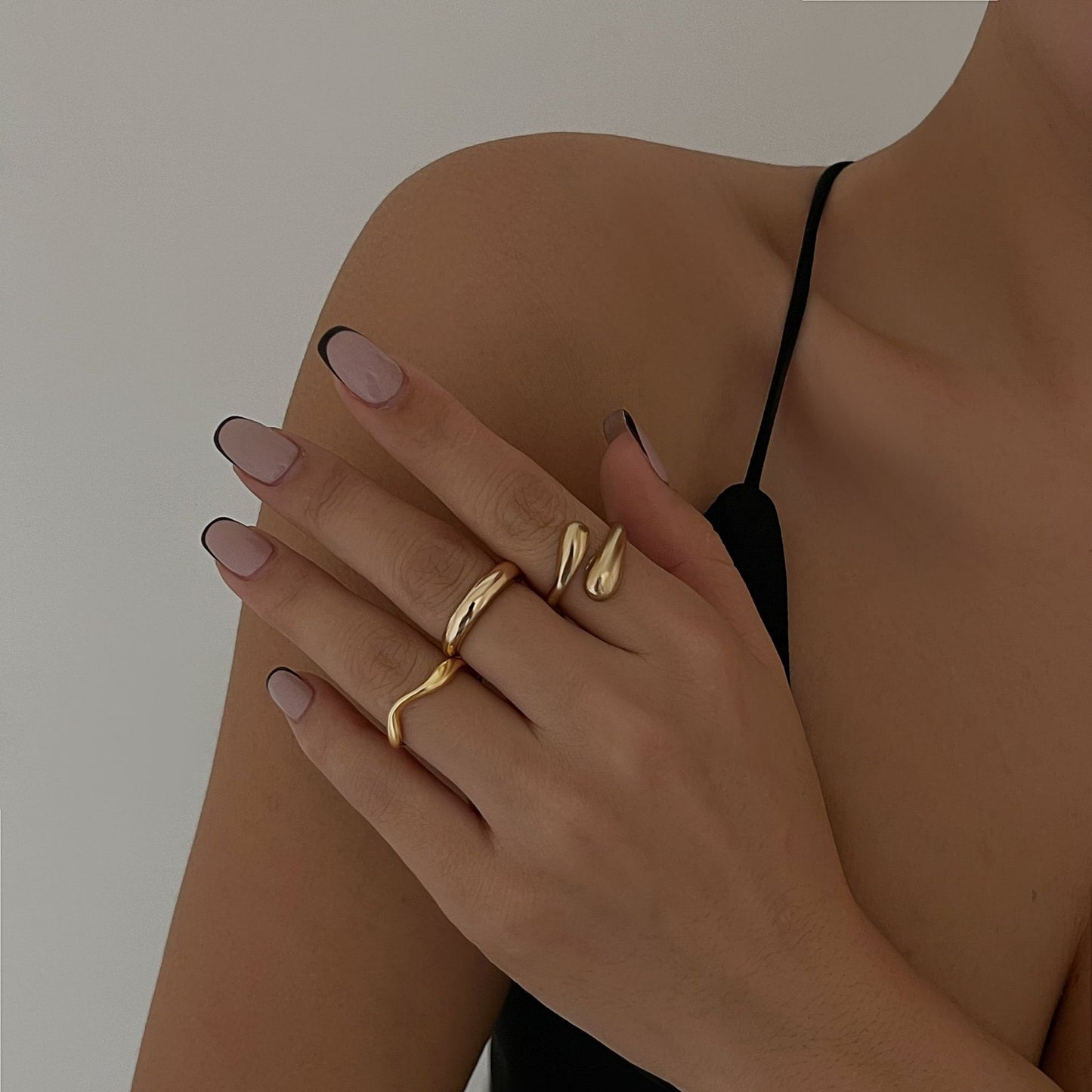 Glossy Water Drop Open Ring Niche INS Style with Personality Design