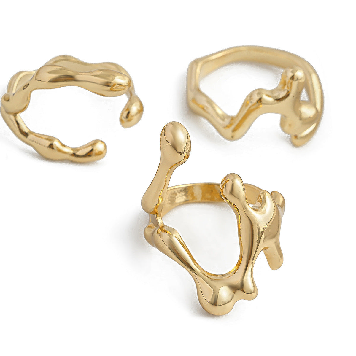 Liquid Lava Open Ring Set Irregular Glossy Hollow Rings for Women