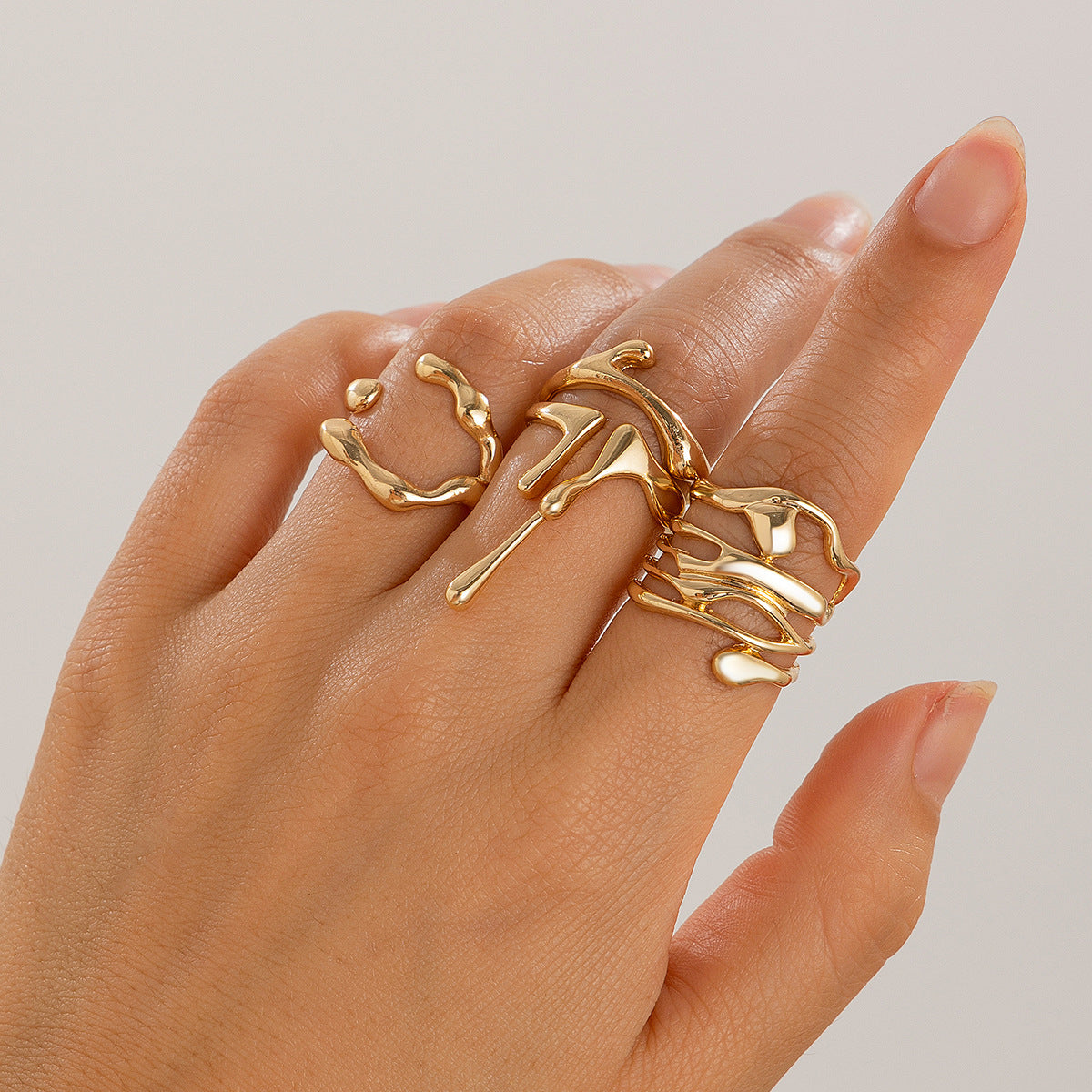 Liquid Lava Open Ring Set Irregular Glossy Hollow Rings for Women