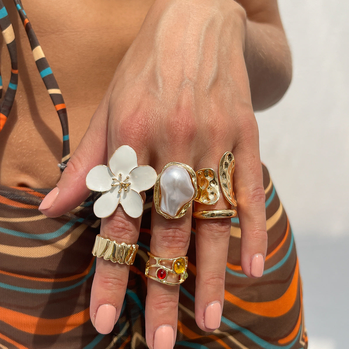 Baroque Pearl Gemstone Lava Open Ring