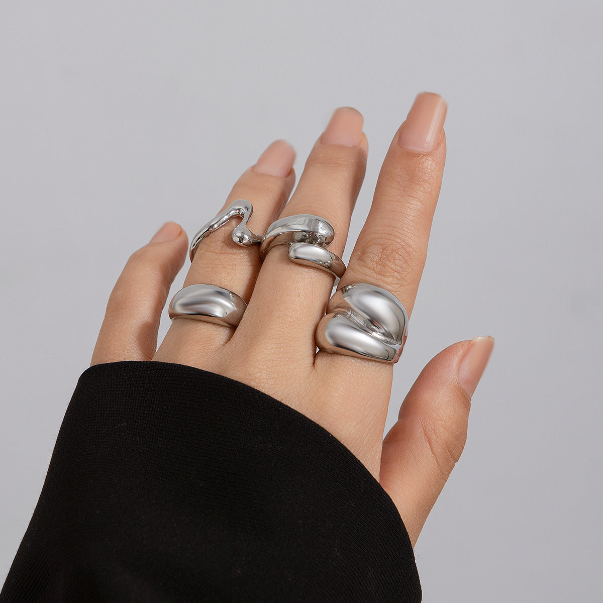 Lava Glossy Metal Open Ring Geometric Arc Design for Women