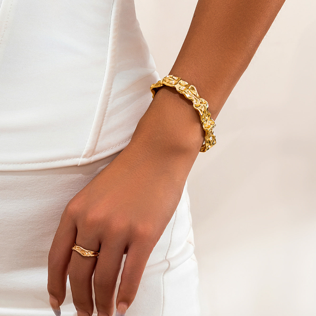 Irregular Lava Texture Open Metal Bracelet for Women