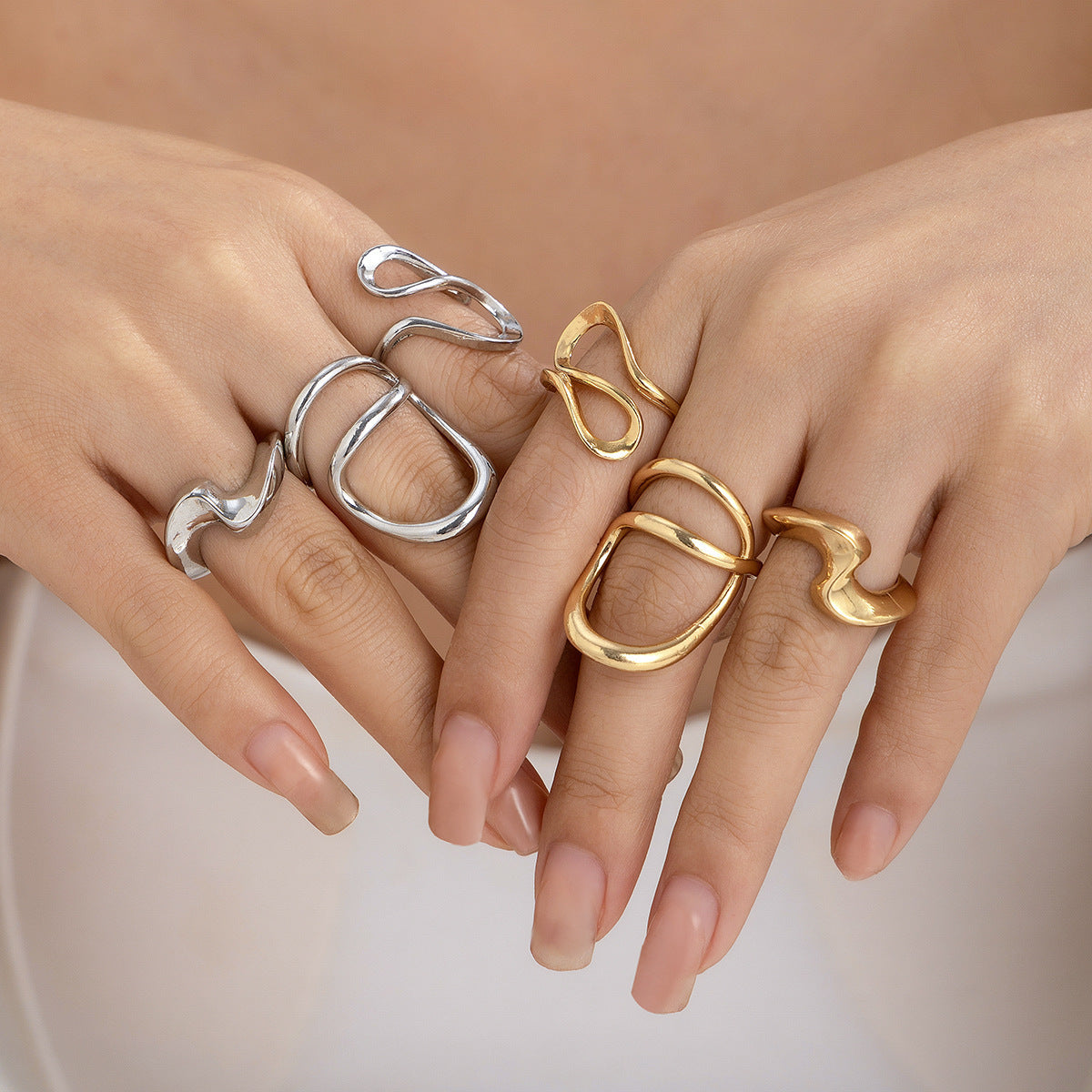 Liquid Lava Open Ring Set Irregular Glossy Hollow Rings for Women