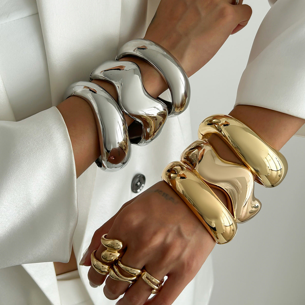 Statement Geometric Metal Bracelet Bold & Glossy