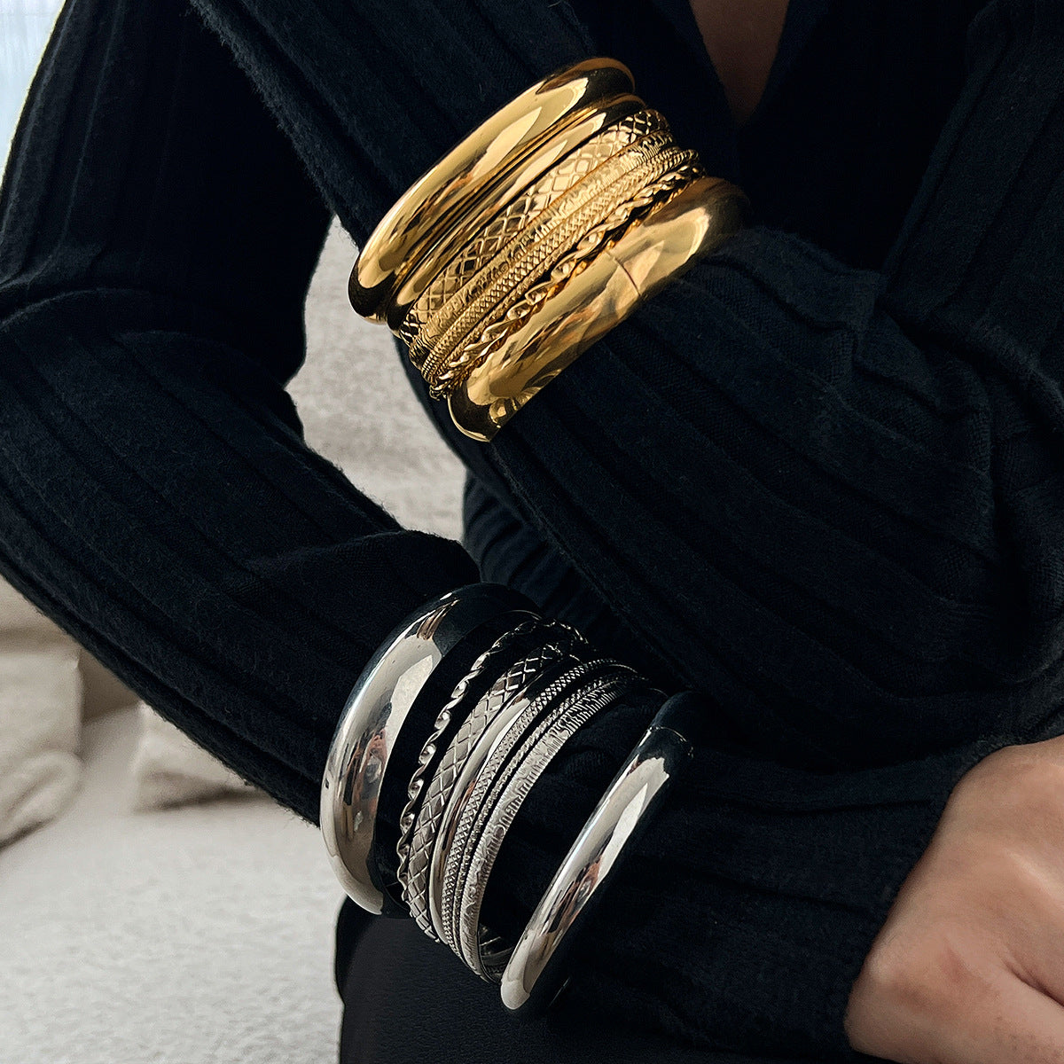 Cross-Border Metal Bracelet Set Wide & Stylish