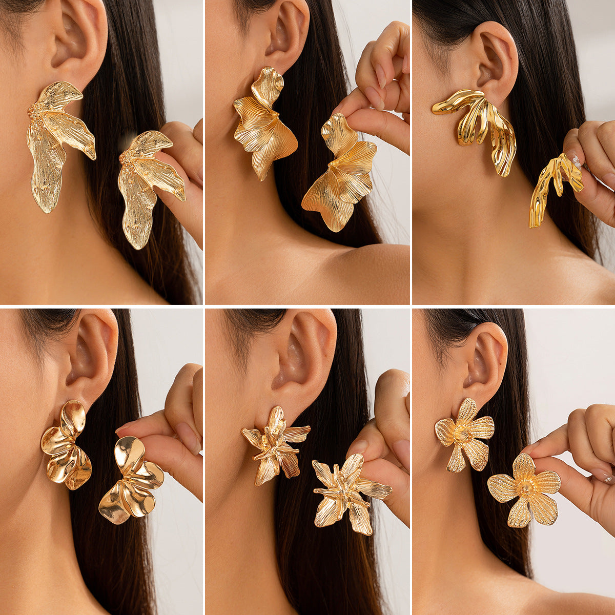 Retro Leaf Stud Earrings – Metal Flower Design, Vintage Style