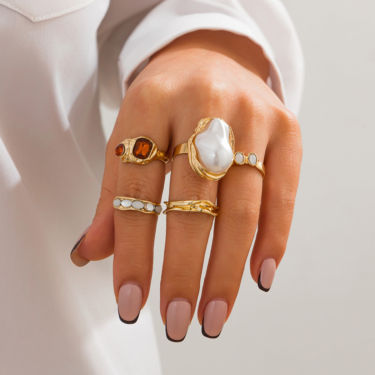 Baroque Pearl Gemstone Lava Open Ring