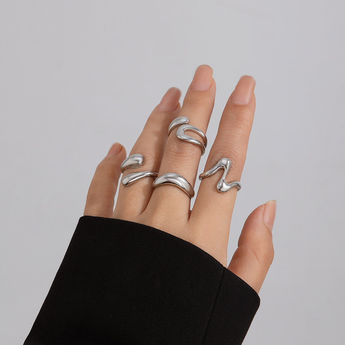 Lava Glossy Metal Open Ring Geometric Arc Design for Women