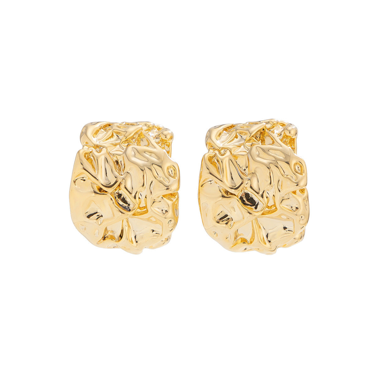 Lava Metal Heart Drop Stud Earrings Irregular Geometric Pleated Design