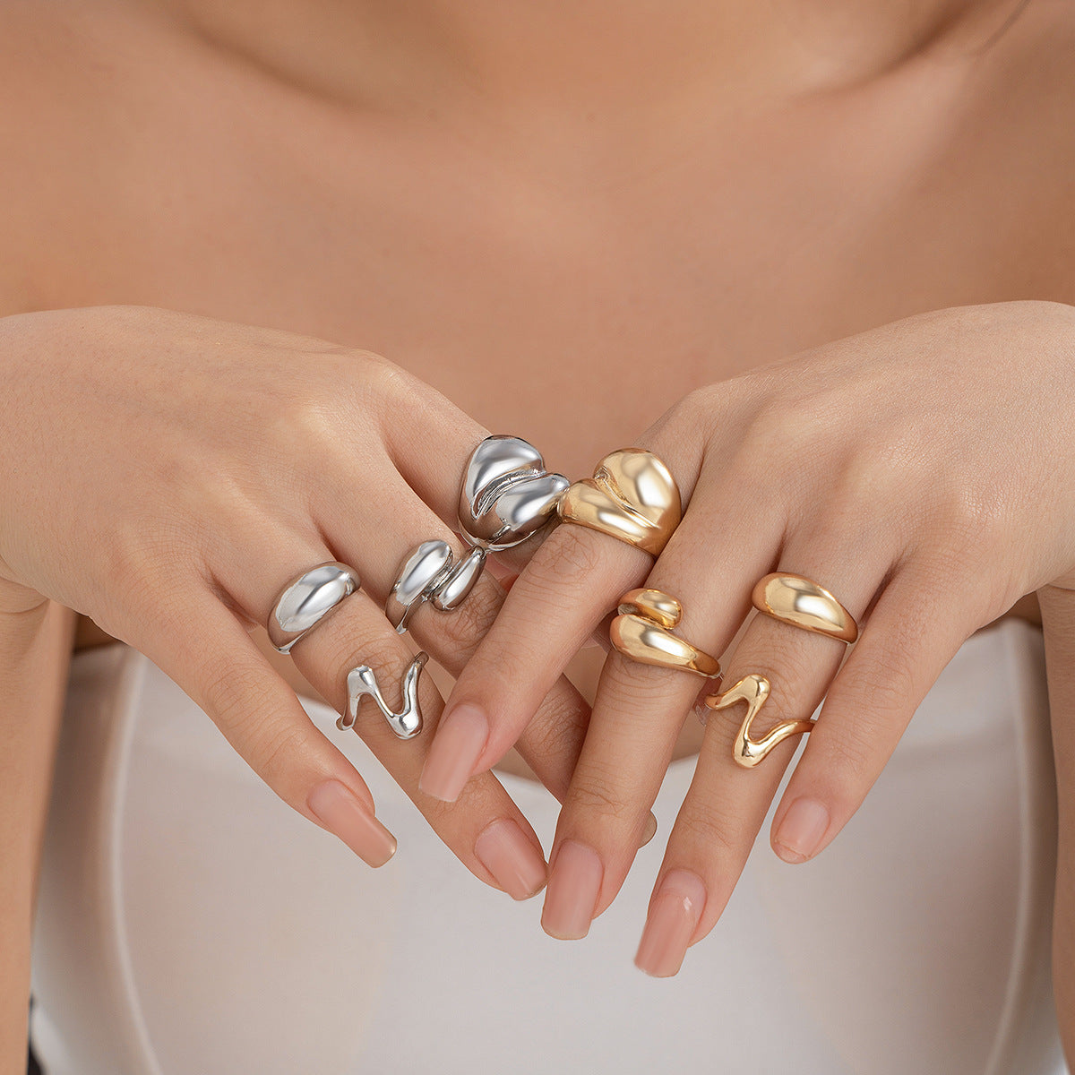 Lava Glossy Metal Open Ring Geometric Arc Design for Women