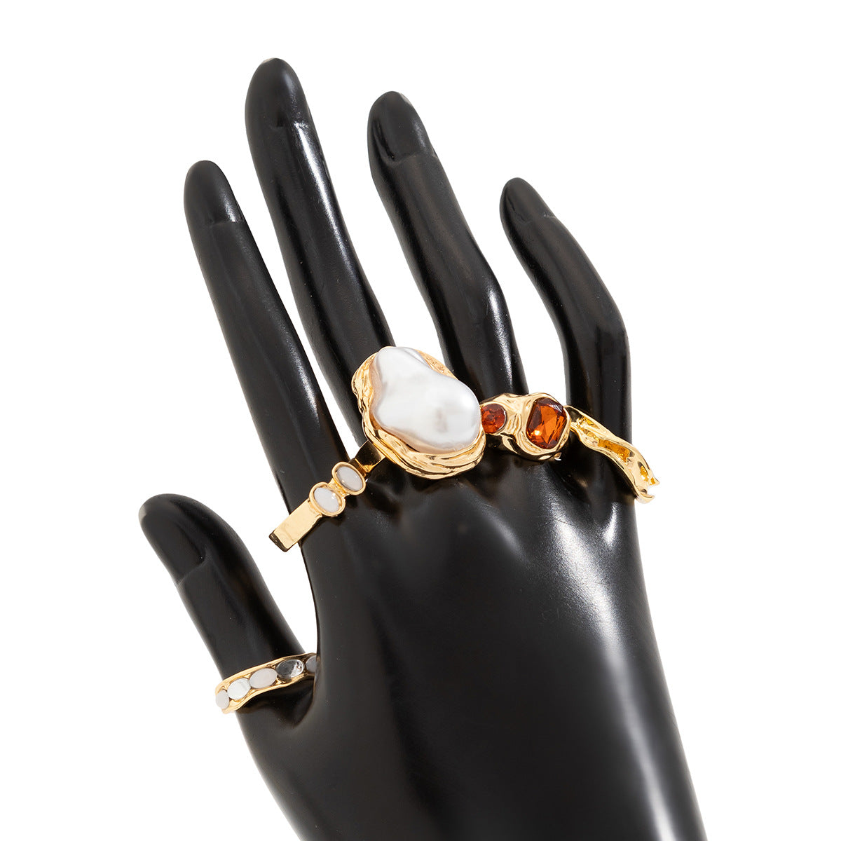 Baroque Pearl Gemstone Lava Open Ring