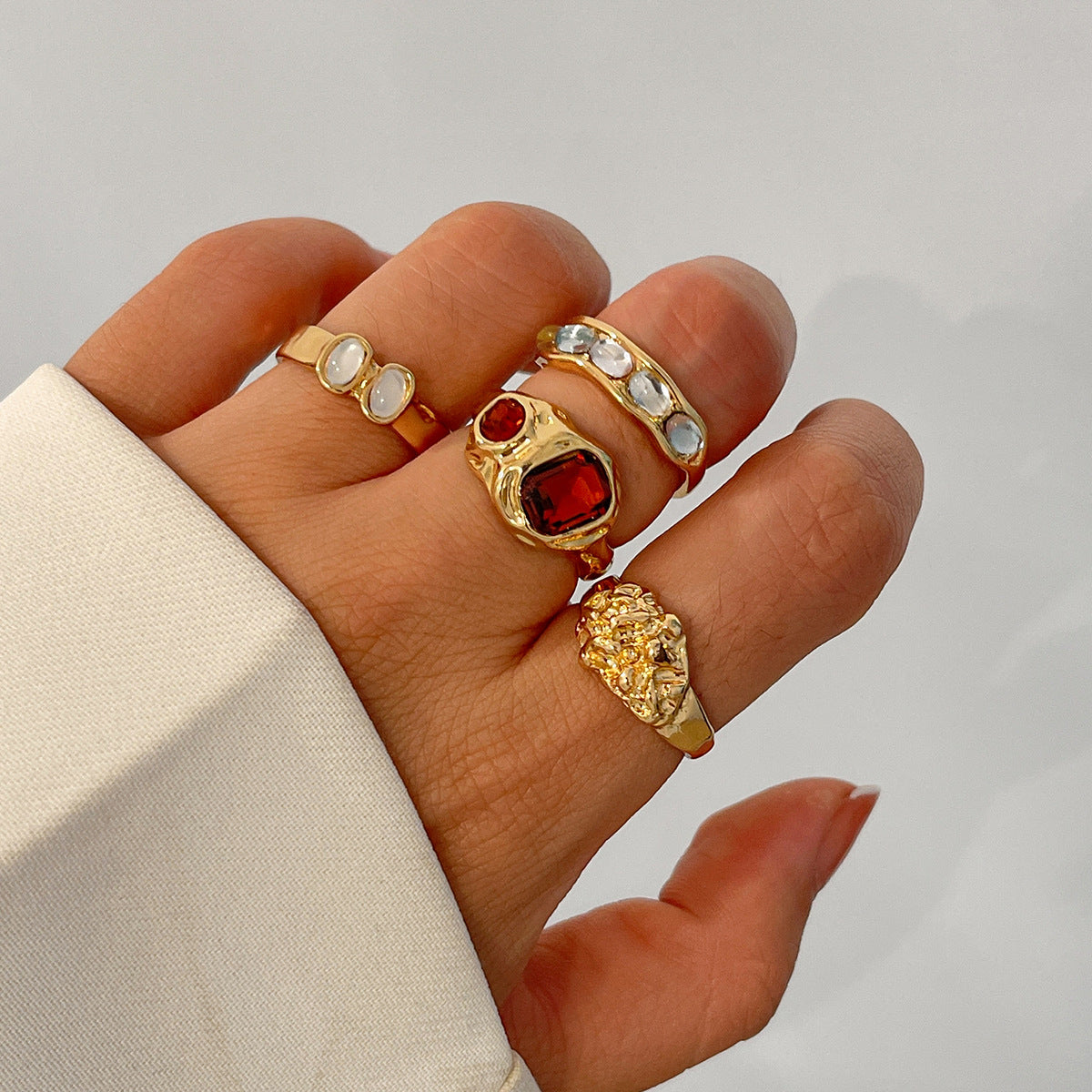 American liquid lava open ring irregular pleated niche design for women