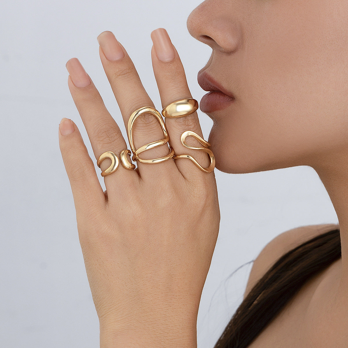 Liquid Lava Open Ring Set Irregular Glossy Hollow Rings for Women