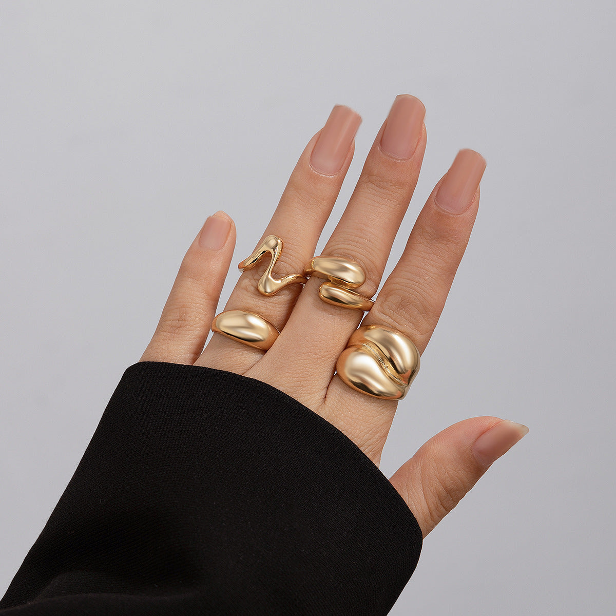 Lava Glossy Metal Open Ring Geometric Arc Design for Women