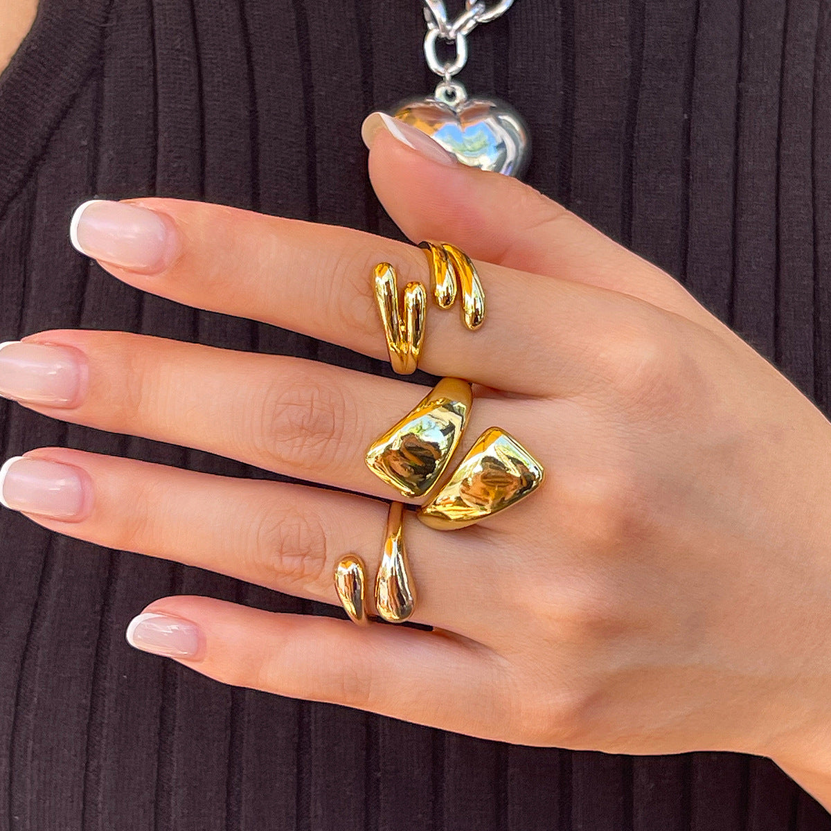 Glossy Water Drop Open Ring Niche INS Style with Personality Design