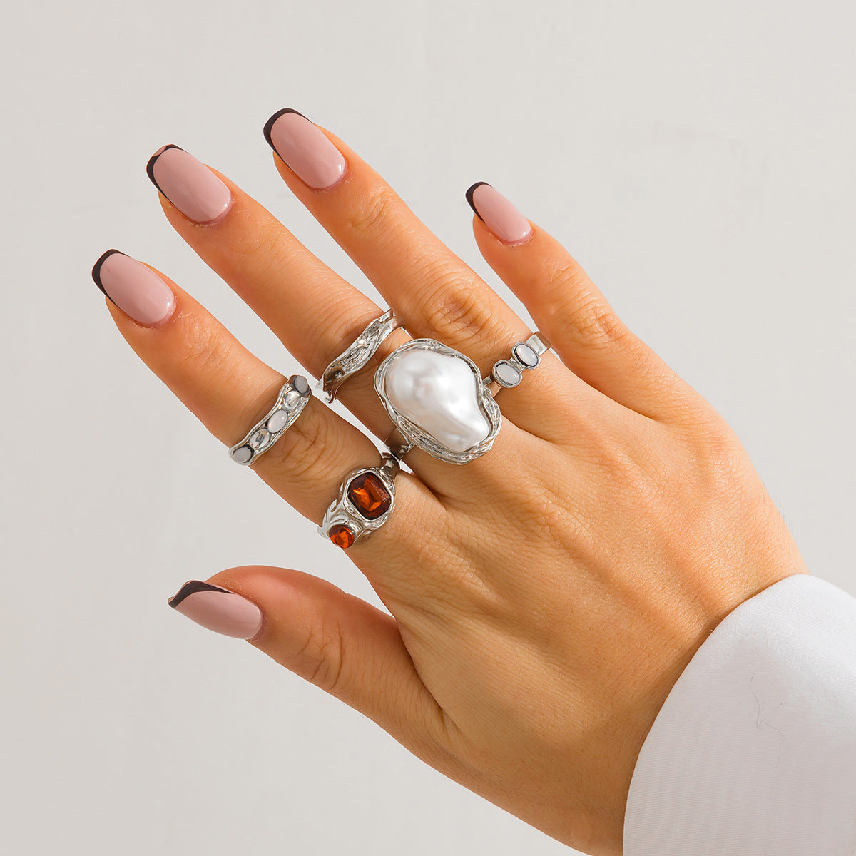 Baroque Pearl Gemstone Lava Open Ring