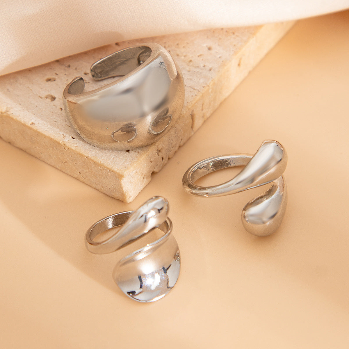 Glossy Water Drop Open Ring Niche INS Style with Personality Design