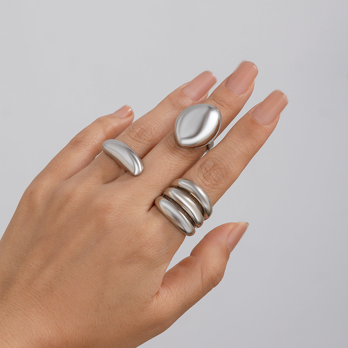 Lava Glossy Metal Open Ring Geometric Arc Design for Women