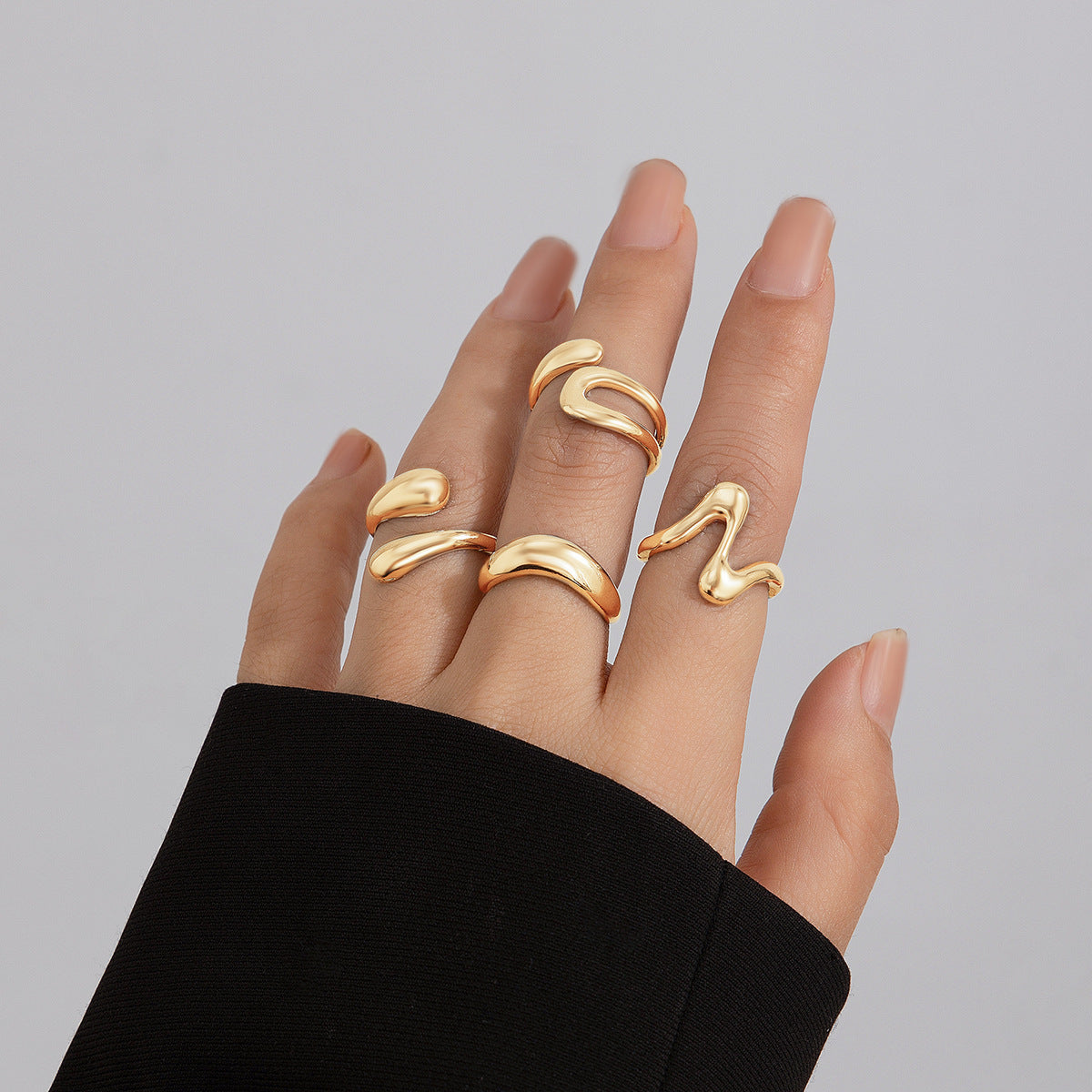 Lava Glossy Metal Open Ring Geometric Arc Design for Women