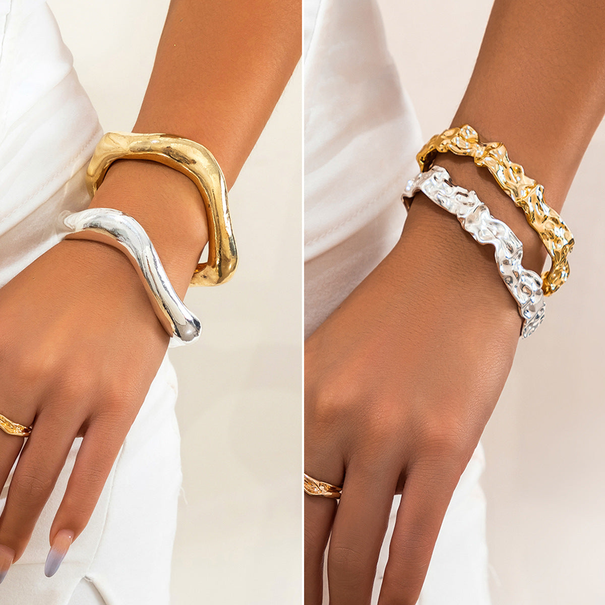 Irregular Lava Texture Open Metal Bracelet for Women
