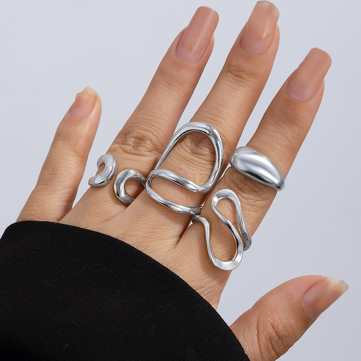 Liquid Lava Open Ring Set Irregular Glossy Hollow Rings for Women