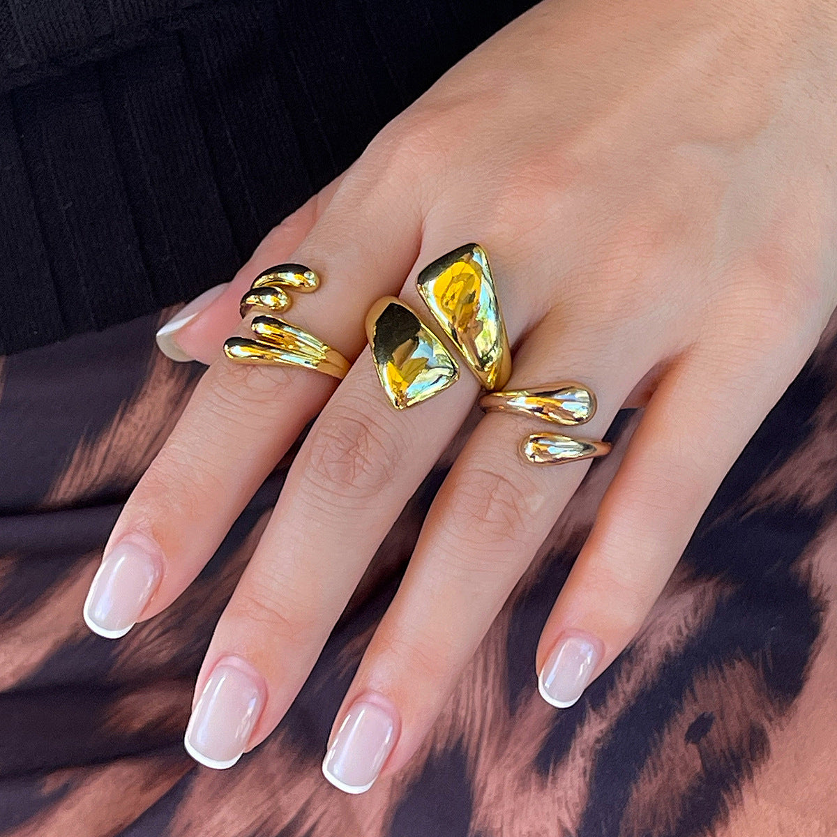 Glossy Water Drop Open Ring Niche INS Style with Personality Design