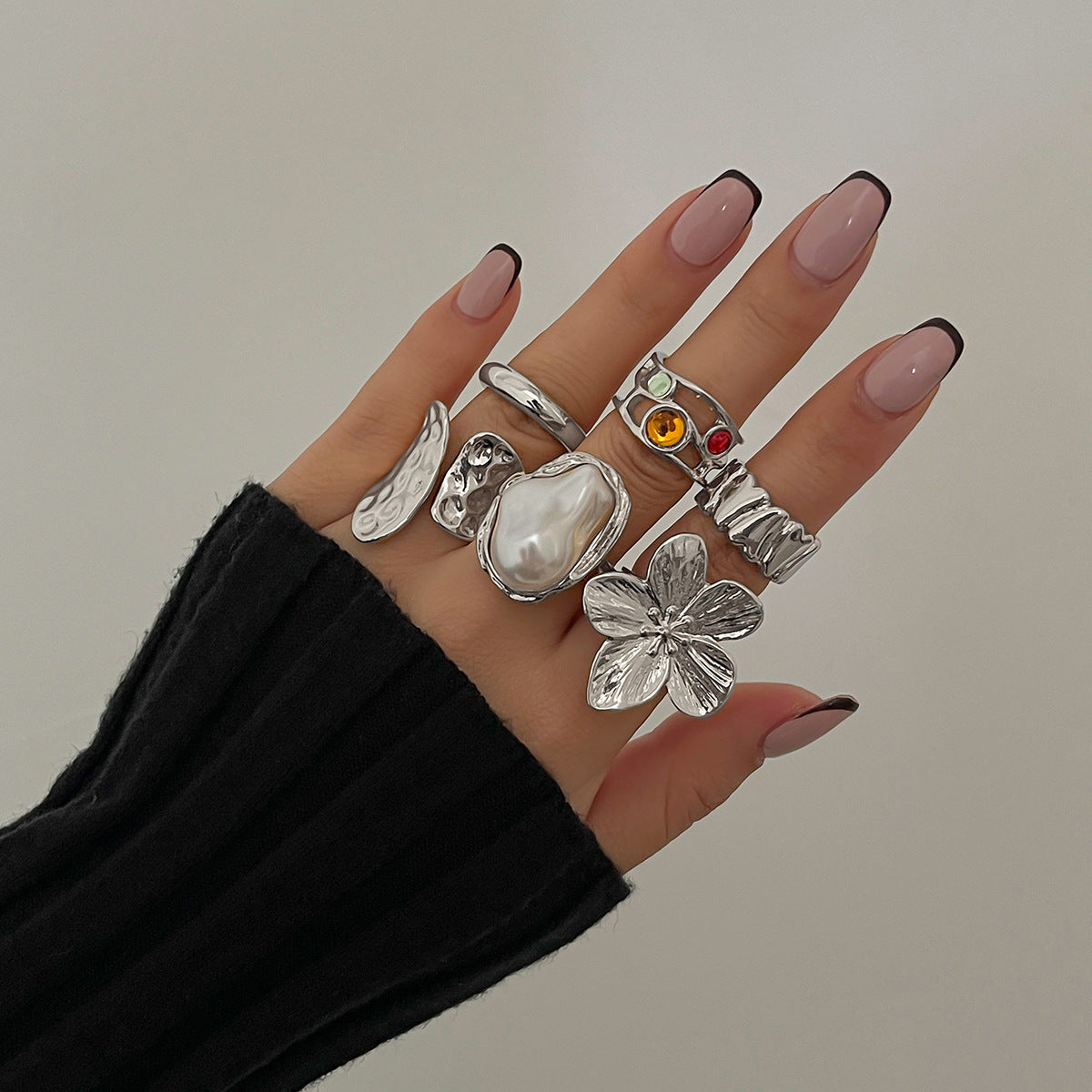 Baroque Pearl Gemstone Lava Open Ring