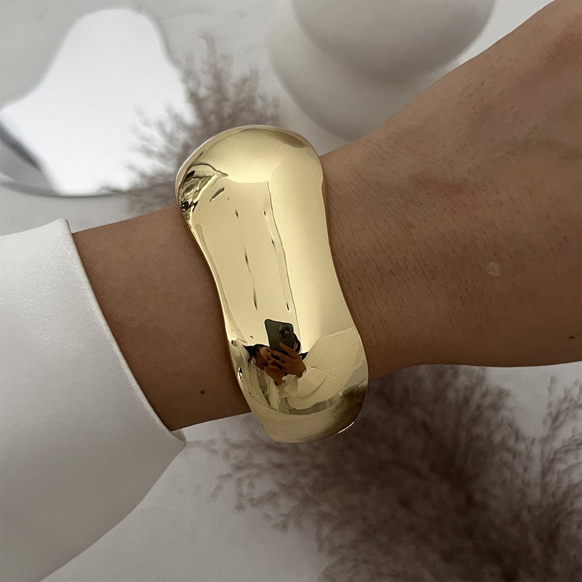 Irregular Lava Texture Open Metal Bracelet for Women