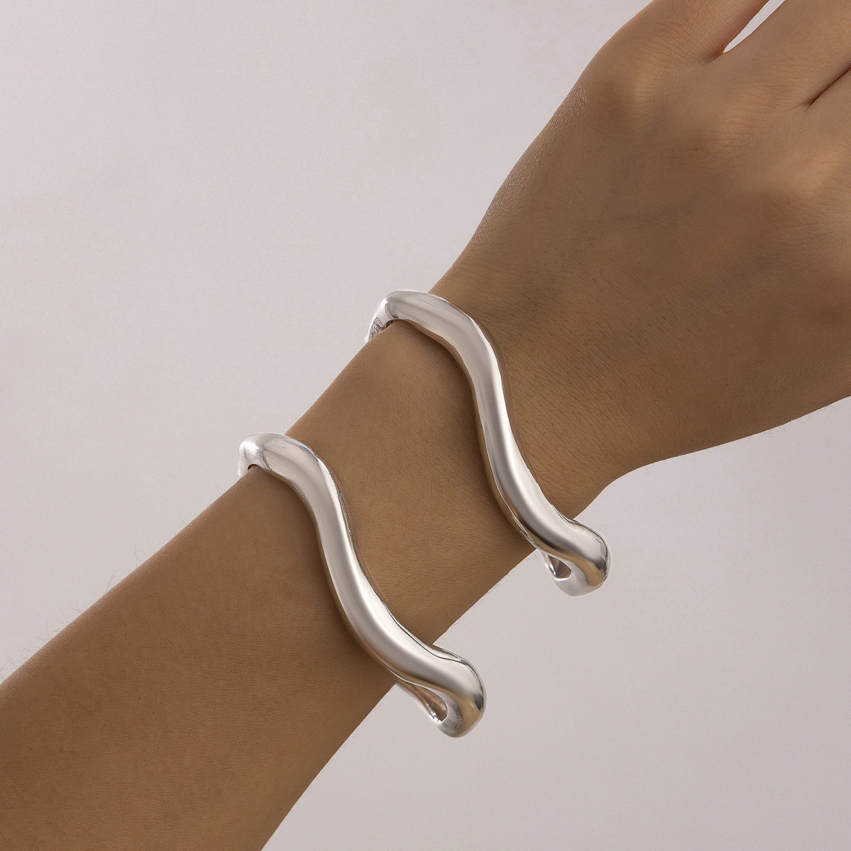 Irregular Lava Texture Open Metal Bracelet for Women