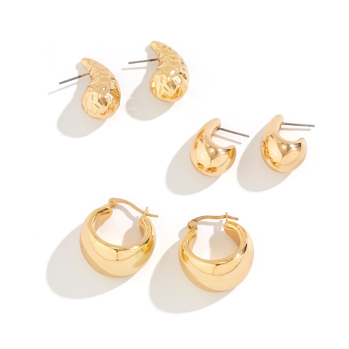 Metallic Water Drop Geometric Earrings Set