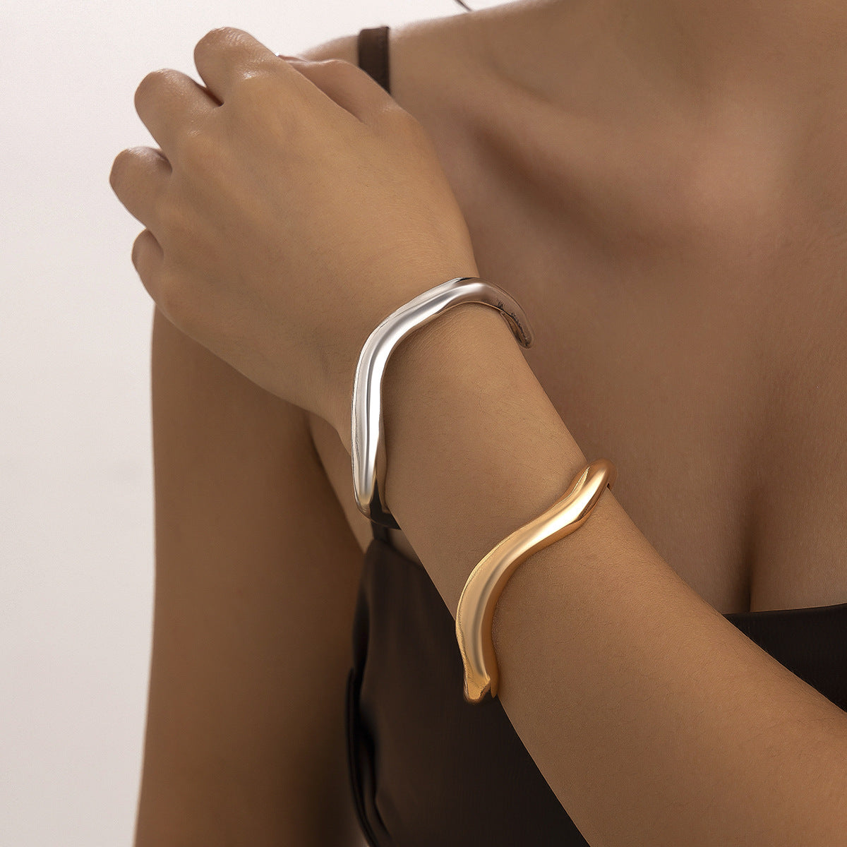 Irregular Lava Texture Open Metal Bracelet for Women