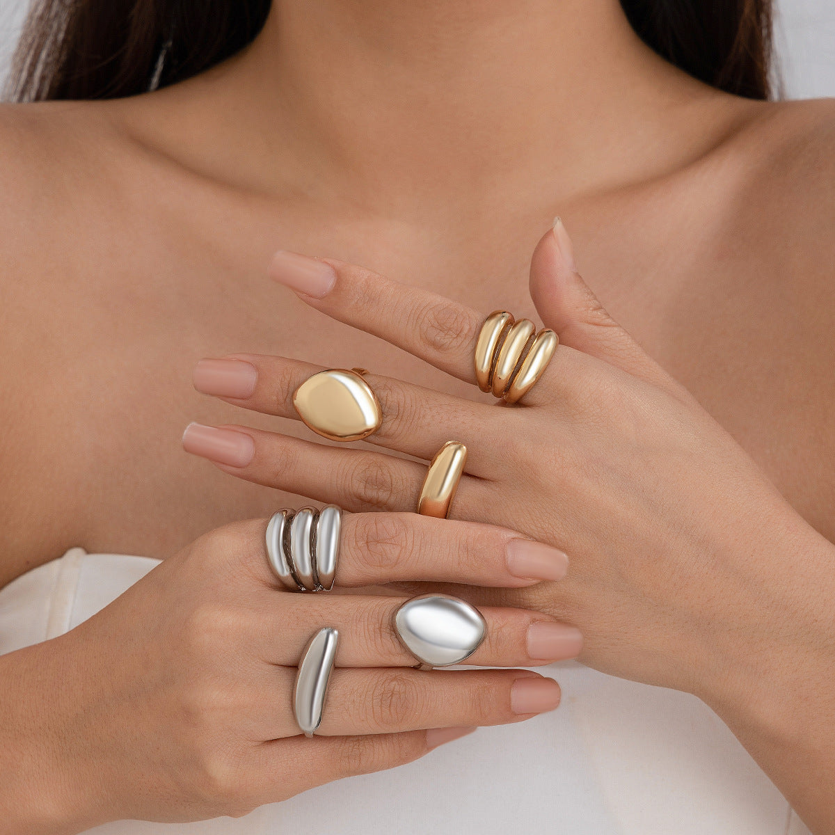 Lava Glossy Metal Open Ring Geometric Arc Design for Women