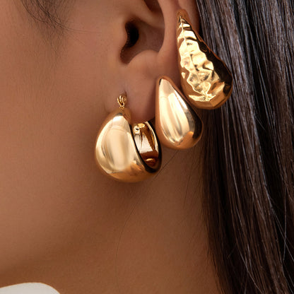 Metallic Water Drop Geometric Earrings Set
