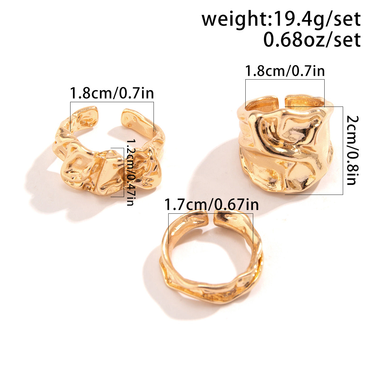 American liquid lava open ring  irregular pleated niche design for women