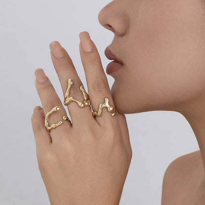 Liquid Lava Open Ring Set  Irregular Glossy Hollow Rings for Women