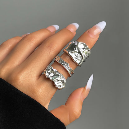 American liquid lava open ring  irregular pleated niche design for women