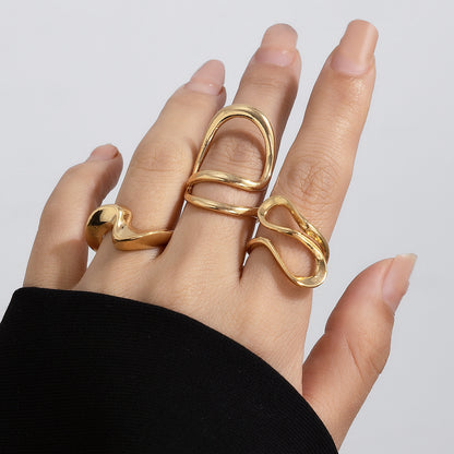 Liquid Lava Open Ring Set  Irregular Glossy Hollow Rings for Women