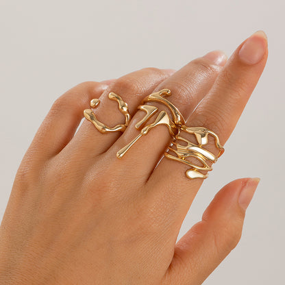 Liquid Lava Open Ring Set  Irregular Glossy Hollow Rings for Women