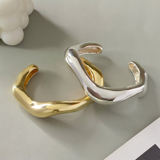 Irregular Lava Texture Open Metal Bracelet for Women