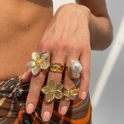 Baroque Pearl Gemstone Lava Open Ring