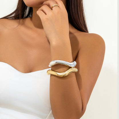 Irregular Lava Texture Open Metal Bracelet for Women