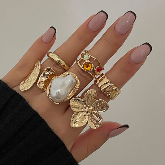 Baroque Pearl Gemstone Lava Open Ring